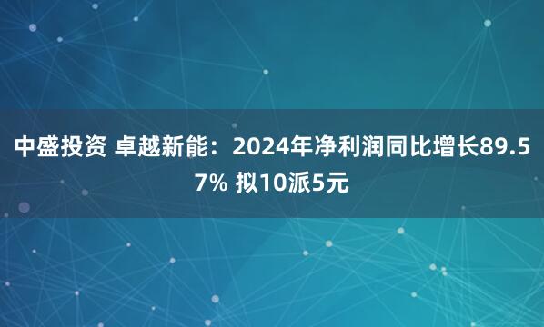 中盛投资 卓越新能：2024年净利润同比增长89.57% 拟10派5元