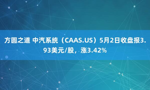 方圆之道 中汽系统（CAAS.US）5月2日收盘报3.93美元/股，涨3.42%